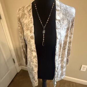 Chico's Neutral Marble-Print Velvet Cardigan